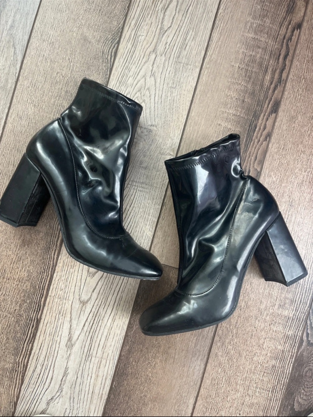 ASOS black patent faux leather ankle boots women’s size 9